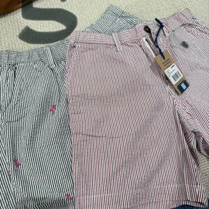 Striped Chubbies Shorts - Two Pair- Red/White/Blue and Navy with Pink Flamingos